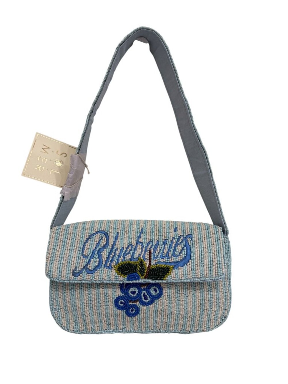 Sol and Mer Beaded Bag Blueberries Blue White Stripes New Release Made in India